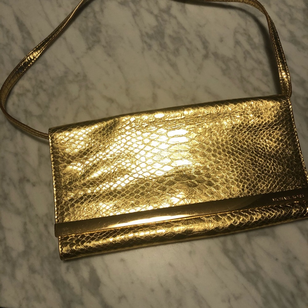 Michael Kors Metallic Gold Python Shoulder clutch